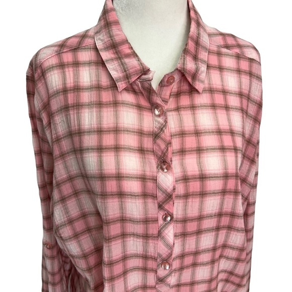 northern Reflections Pink Plaid Long Sleeve Tailored Blouse Size XL - Picture 3 of 11